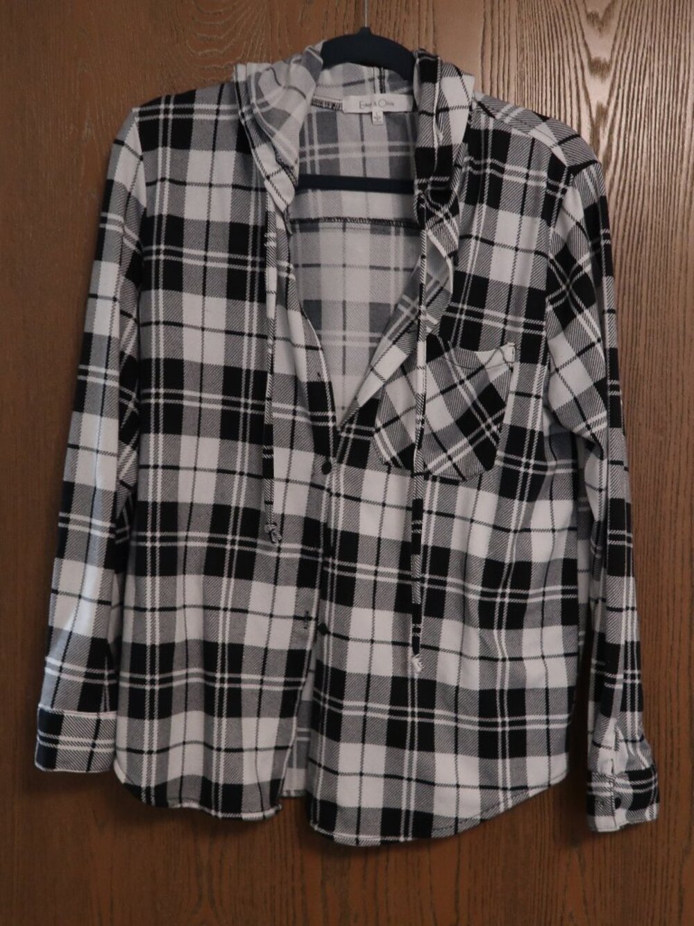 Eden & Olivia black and white plaid hooded top